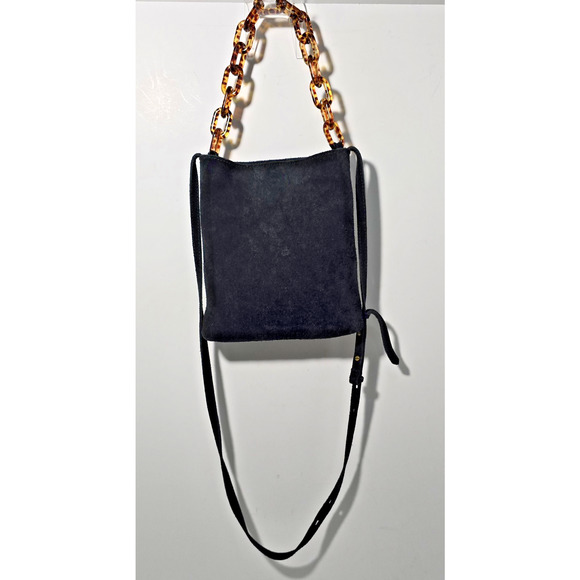 Madewell Slim Brooklyn Crossbody Bag Black Suede: Tortoise Chain Handle Edition - Picture 1 of 8